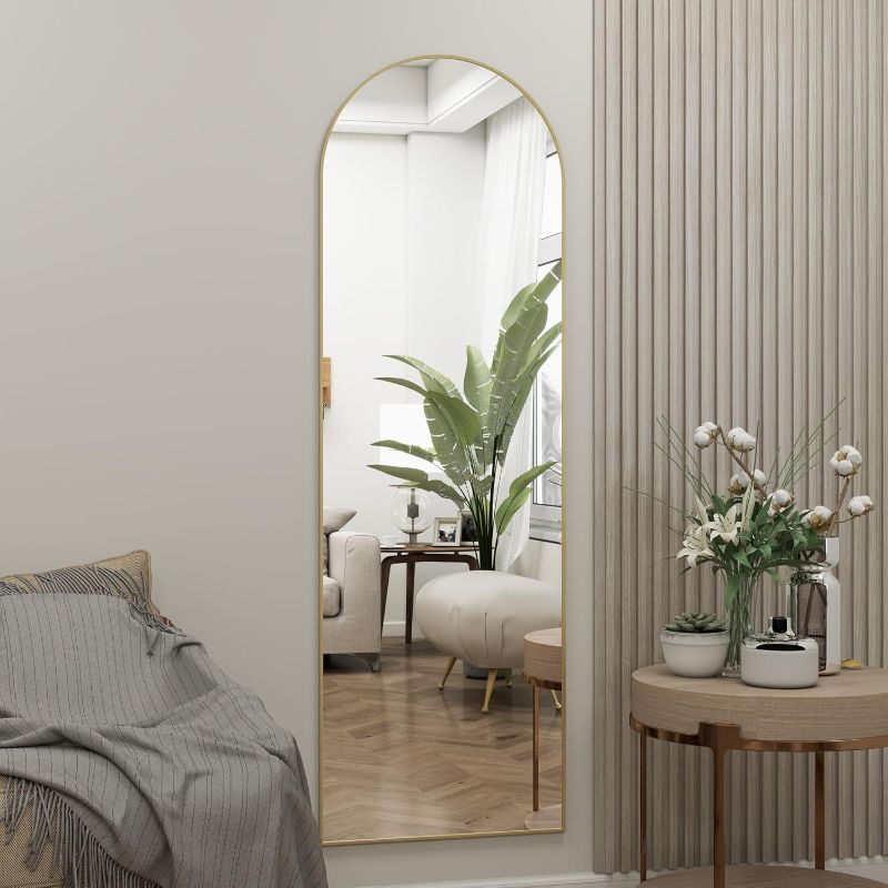 Photo 1 of Door Mirror, Arched Full Length Mirrors Over The Door, 14"x 48" Hanging or Wall Mirror, Full Body Mirrors, Gold