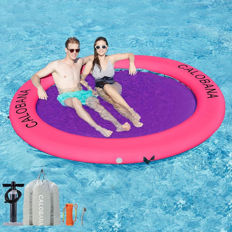 Photo 1 of Inflatable Floating Dock Platform, Multi-People Round Water Hammock lsland Raft Tanning Float with Carrying Bag for Pool Lake Beach Party
