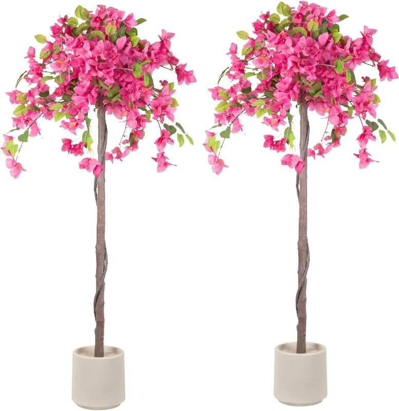 Photo 1 of Romantic Season 2 Pack Artificial Bougainvillea Tree, 4FT Faux Silk Bougainvillea Plant with Pot for Indoor Outdoor Decor, Tall Fake Tropical Tree for Home, Office, Patio, Balcony, Wedding Decoration
