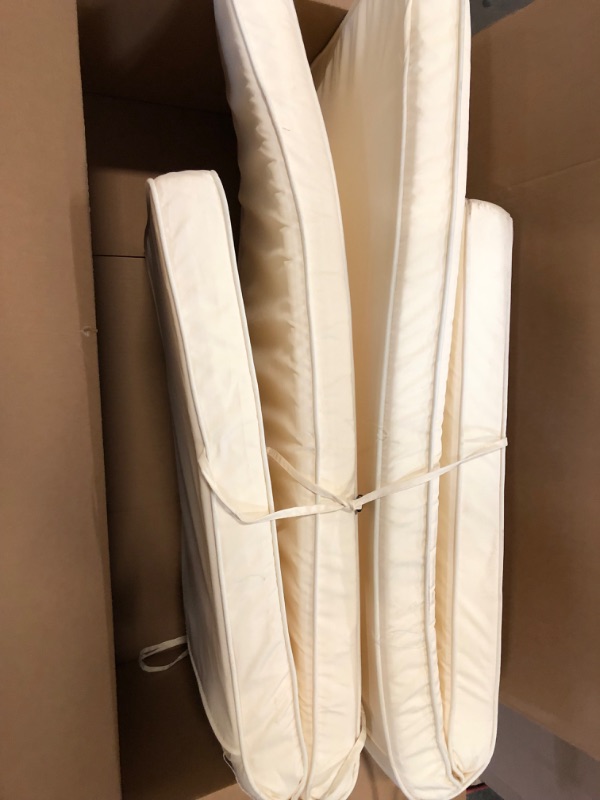 Photo 1 of 2  Merax, Cream Outdoor Chaise Lounge Foldable 2-Section Design, Patio Reclining Chair Cushions for Lawn, Pool and Beach, 27.75” W x 76.25” D x 4.00” H
