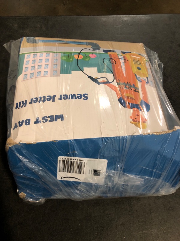 Photo 1 of WEST BAY Sewer Jetter Kit 100 FT for Pressure Washer, 5800PSI Drain Cleaner Hose 1/4 Inch NPT Corner Rotating and Button Nose Sewer Jetting Nozzle Spanner Watertight Tape Pearl Corsage Pin
