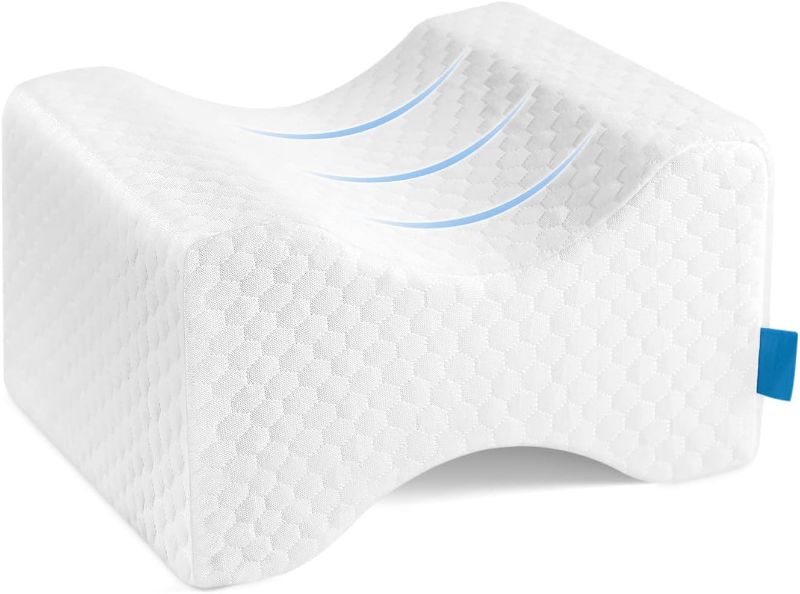 Photo 1 of Memory Foam Knee Pillow, Sleeping Leg Pillow, for Side Sleepers & Pregnant Women - for Spinal Alignment, Relief Sciatica, Knee, Back, Leg & Hip Pain, with Washable Cover & Travel Bag, White
