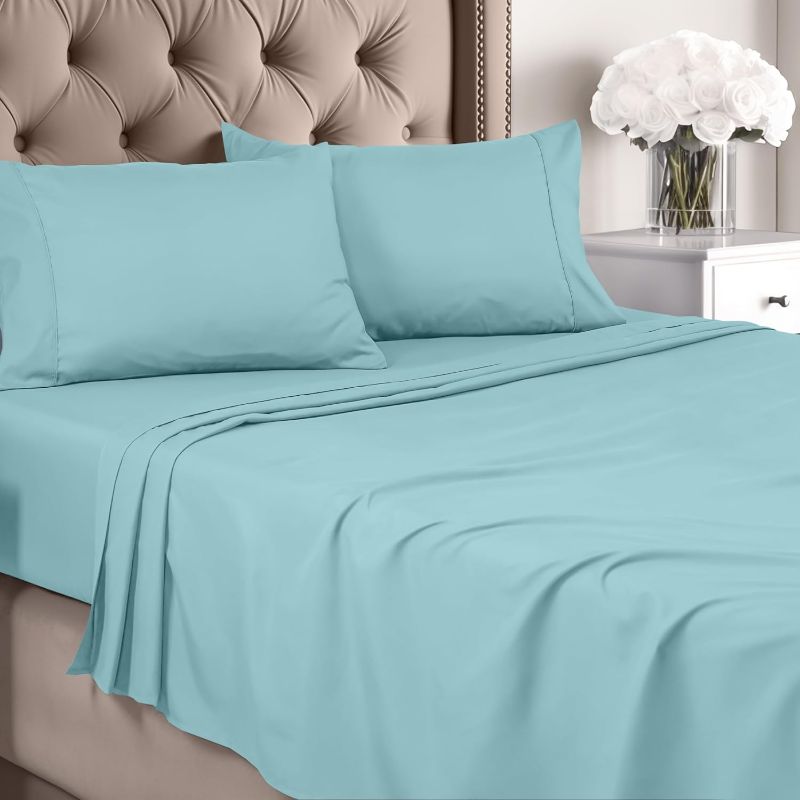 Photo 1 of Utopia Bedding King Sheet Set - Brushed Microfiber - Soft Bed Sheets for King Size Bed - Includes 1 Fitted, 1 Flat, & 2 Pillow Cases - Deep Pocket (Spa Blue)
