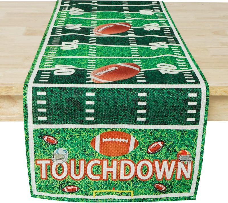 Photo 1 of Football Court Table Runner, Football Table Runner, Linen Touch Down Table Runner, for Football Birthday Party Decoration Boy Sport Farmhouse Home Dining Room Decor (Style 2)
