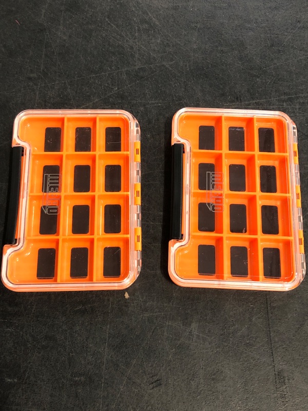 Photo 1 of 2 Pack Multifunctional Small Magnetic Tackle Box, Waterproof Fly Fishing Box with Clear Cover, 12 Compartments Magnet Fly Box Storage Case for Fishing Accessories (Orange)

