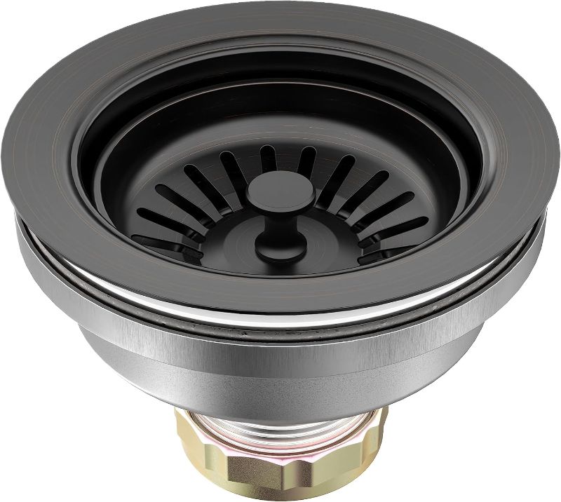 Photo 1 of BOTEMY B9173 Kitchen Sink Drain Assembly 3-1/2 inch with Removable Sink Strainer Basket/Stopper 304 Stainless Steel (Oil Rubber Bronze)

