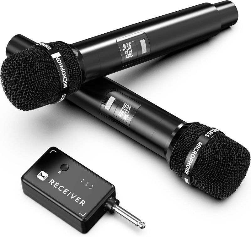 Photo 1 of Wireless Microphones, Wireless Microphone with One-to-One Chip Connection, 40H Rechargeable Battery, 200FT Range, Plug and Play, Ergonomic Design,Less Latency Microphone for Singing, Speech, Party
