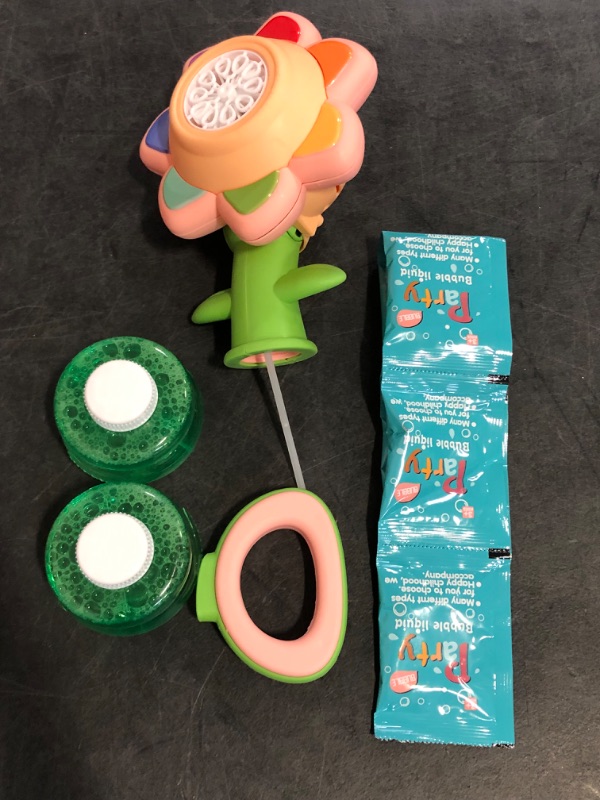 Photo 1 of Sunflower Bubble Machine Rechargeable Flower Bubble Guns Automatic Flower Bubble Toy with Colorful Lighting Flower Bubble Machine for Bath (1pcs)
