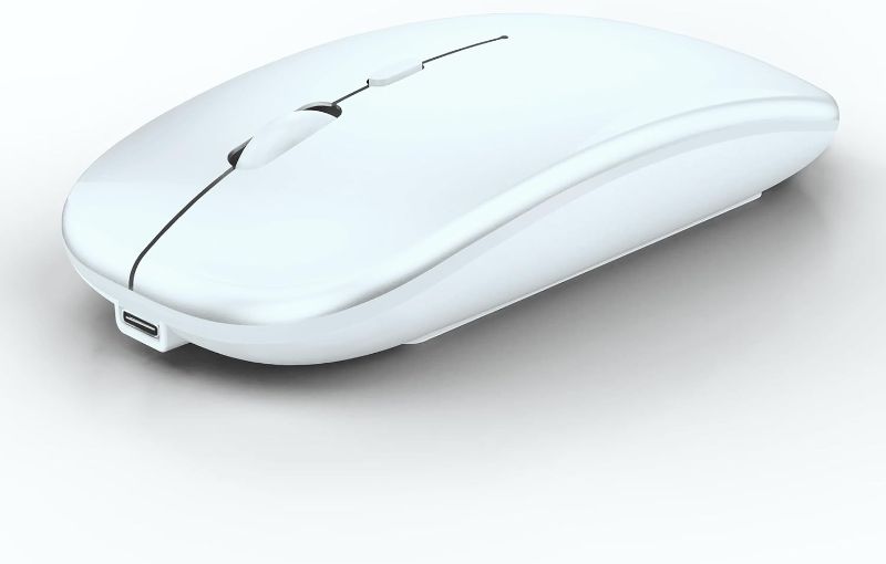 Photo 1 of Wireless Bluetooth Mouse Rechargeable Laptop Mice Silent Slim Use(BT5.2 and 2.4G Portable USB Receiver) Dual Mode Computer Mouse for Laptop/iPad/Tablet/Apple/Computer/Mac(Bright White)
