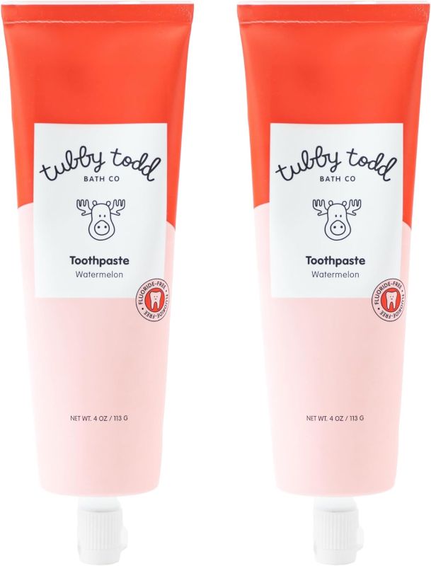 Photo 1 of TUBBY TODD Fluoride Free Kids Toothpaste - Made with Xylitol - Safe Toothpaste for Baby, Toddler, Infant & Children - 4oz, 2 Pack - Watermelon Flavor
