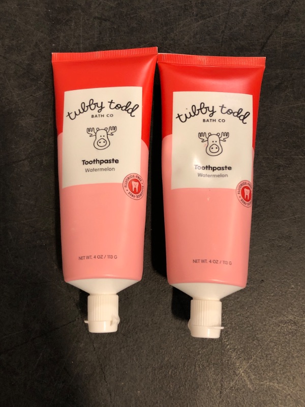 Photo 1 of TUBBY TODD Fluoride Free Kids Toothpaste - Made with Xylitol - Safe Toothpaste for Baby, Toddler, Infant & Children - 4oz, 2 Pack - Watermelon Flavor
