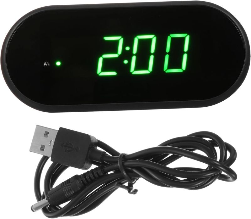 Photo 1 of LED Digital Alarm Clock with USB Cable Luminous Green Glowing Desk Clock Battery USB Powered Brightness Display for Bedroom Office Travel Use
