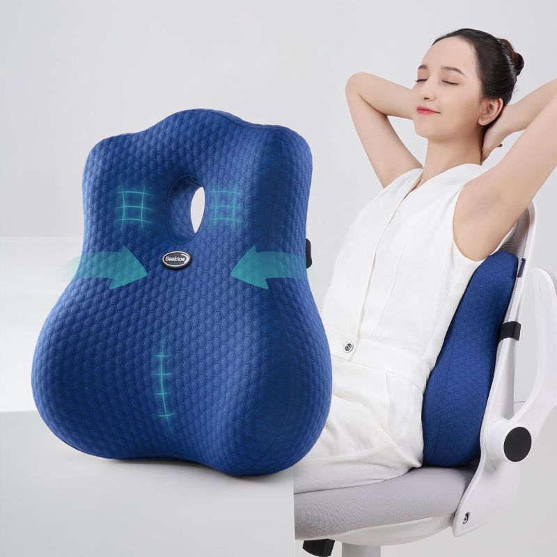 Photo 1 of Seeknow Lumbar Support for Chair Back Support for Couch Lumbar for Car Office Chair Back Cushion for Lower Back Pain Memory Foam Back Rest for Desk Chair, Recliner, Car Seats
