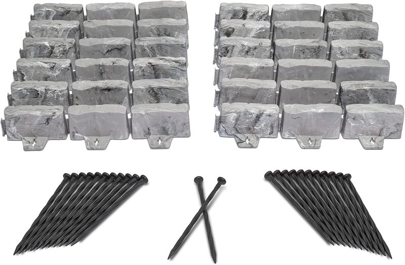 Photo 1 of EasyFlex No-Dig Landscape Edging with Anchoring Spikes, 2.7 in Tall Decorative Stone-Look Garden Border, 15 Foot Kit, Slate Gray