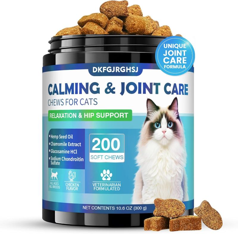Photo 1 of Cat Calming Treats, 200 Soft Chews Hemp Cat Calming Treats with Glucosamine for Anxiety Relief Hip & Joint Support Calming Chews for Cats Anxiety Stress Chicken Flavor
