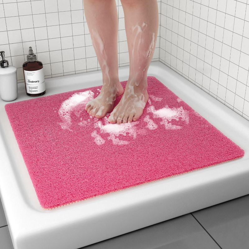 Photo 1 of Non Slip Shower Mat, Comfortable Bath mat for Textured Surface,Quick Drying Easy Cleaning Shower Floor Mat for Wet Area,Without Suction Cups Pink 24 x 24

