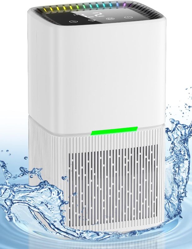 Photo 1 of Dehumidifier, 500 sq.ft Quiet Dehumidifiers for Home, 60 OZ Water Tank, dehumidifier for Bedroom Bathroom Basement with Auto Shut Off, 7 Colors LED Light
