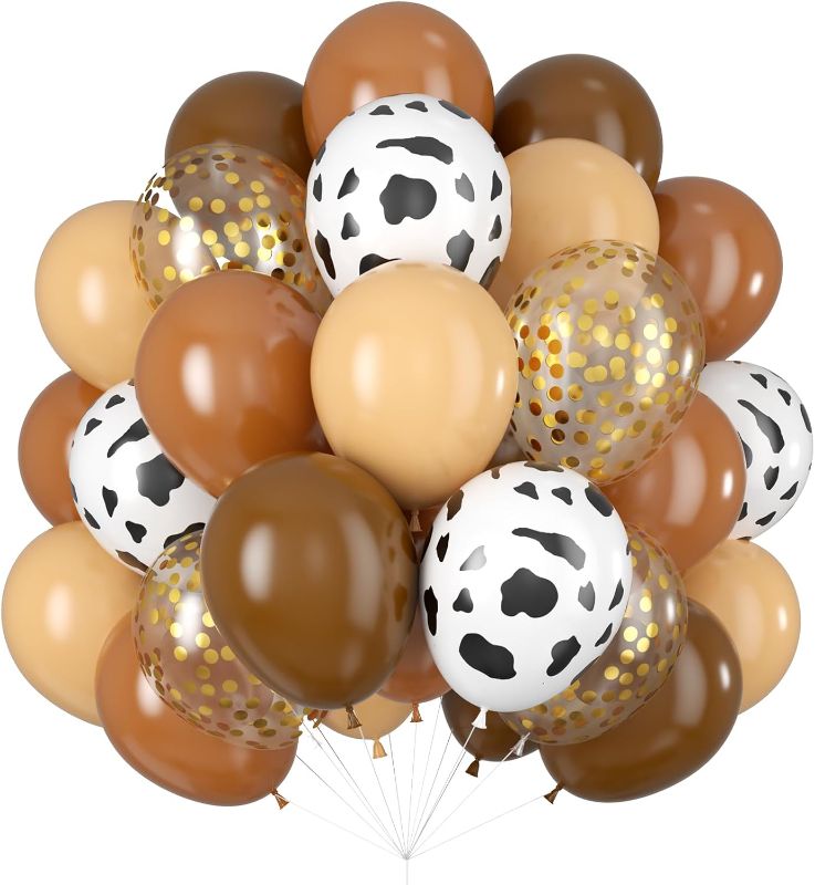 Photo 1 of Blush Brown Cow Print Balloons Cowboy Birthday Decorations Western Farm Party 60pcs 12inch Nude Brown Helium Latex Balloons for Arch Tan Coffee Balloon Farmhouse Country Cowgirl Decor
