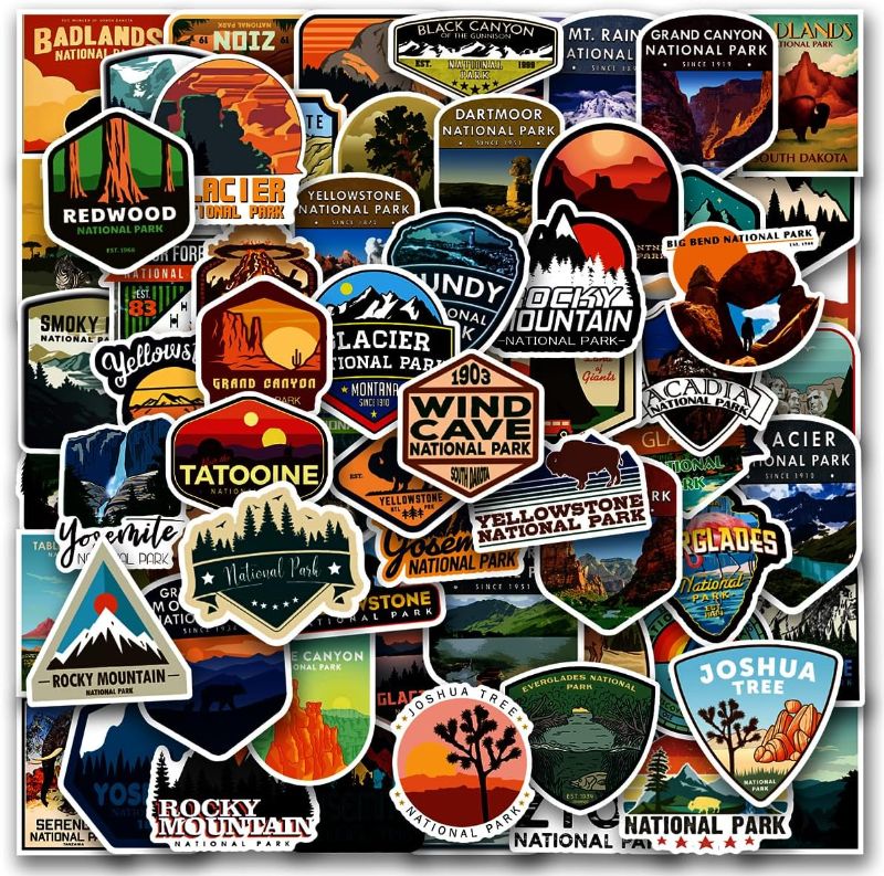 Photo 1 of 100 PCS National Park Waterproof Vinyl Travel Sticker Decals, Outdoor Adventure Hiking Nature Camping Wilderness Stickers
