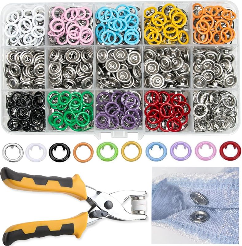Photo 1 of NXTOV 11mm/800PCS Metal Snaps Buttons with Fastener Pliers, Heavy Duty Press Tool Kit Perfect for DIY Crafts Clothes, Snap Button Fasteners Kit for Clothing Sewing
