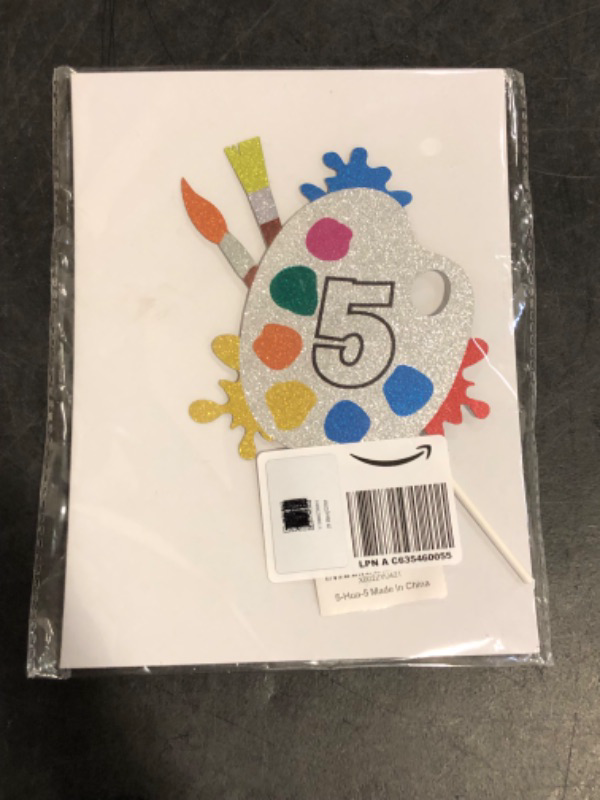 Photo 1 of 5th Slime Cake Topper - Art Themed Palette Painting Graffi Boy Girl Happy Birthday Party Decorations Supplies - Five Years Old Birthday Cake Decor

