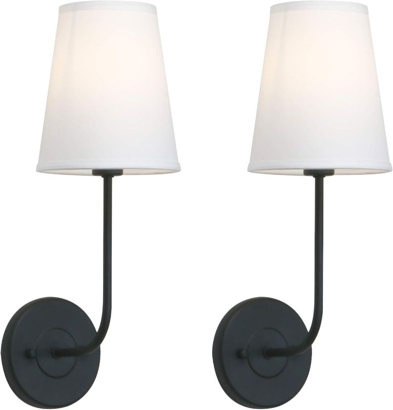 Photo 1 of Pathson Set of 2 Vintage Wall Sconces Lighting White Fabric Shade, Hardwired Bathroom Wall Light Fixtures Decor for Bedroom Living Room(Black)
