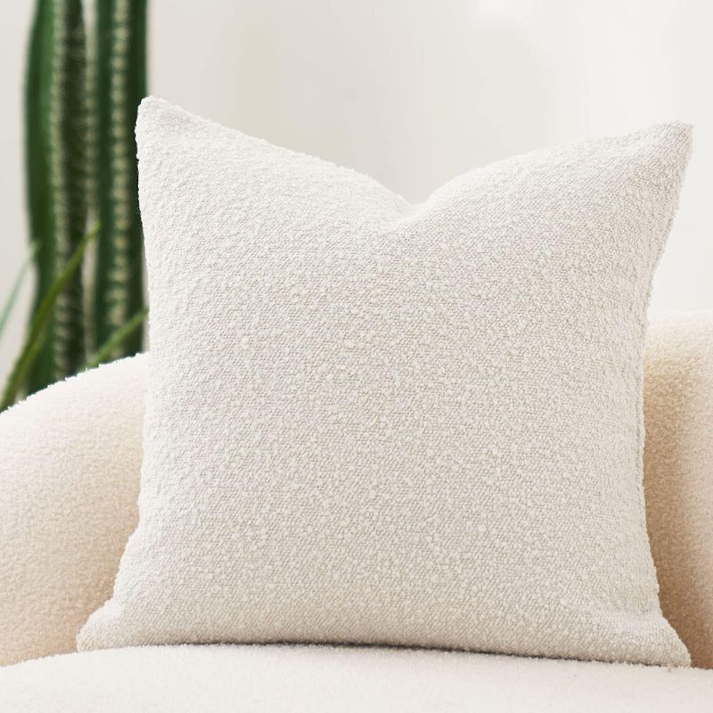 Photo 1 of DOMVITUS Luxury Decorative Throw Pillow Cover 18 x 18 Inch Textured Boucle Square Sofa Couch Pillow for Living Room Woven Accent Cushion Case, 1PC, Ivory

