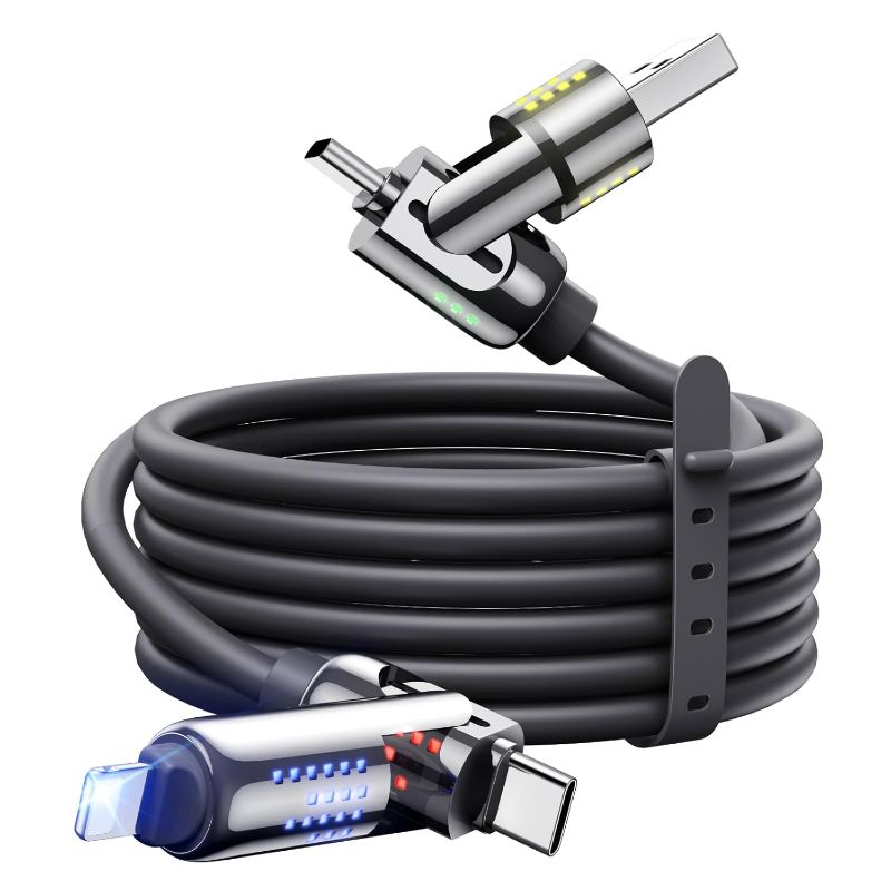 Photo 1 of MAGIC JOHN 240W 4 in 1 Charging Cable, 6.6FT USB C to Lightning Cable [MFi Certified], Multi Chargers for All Devices, Chubby USB A/C to C/Lightning with Light for iPhone/MacBook/iPad/Samsung/Switch 2
