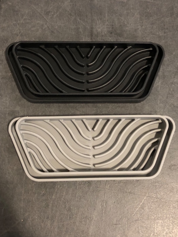Photo 1 of Silicone Refrigerator Drip Tray Catcher 2 packs,Protects Ice and Water Dispenser Pan From Spills,Fit Refrigerator Water Tray, Recycle and Dry Quickly (Rectangular, Black+Grey)

