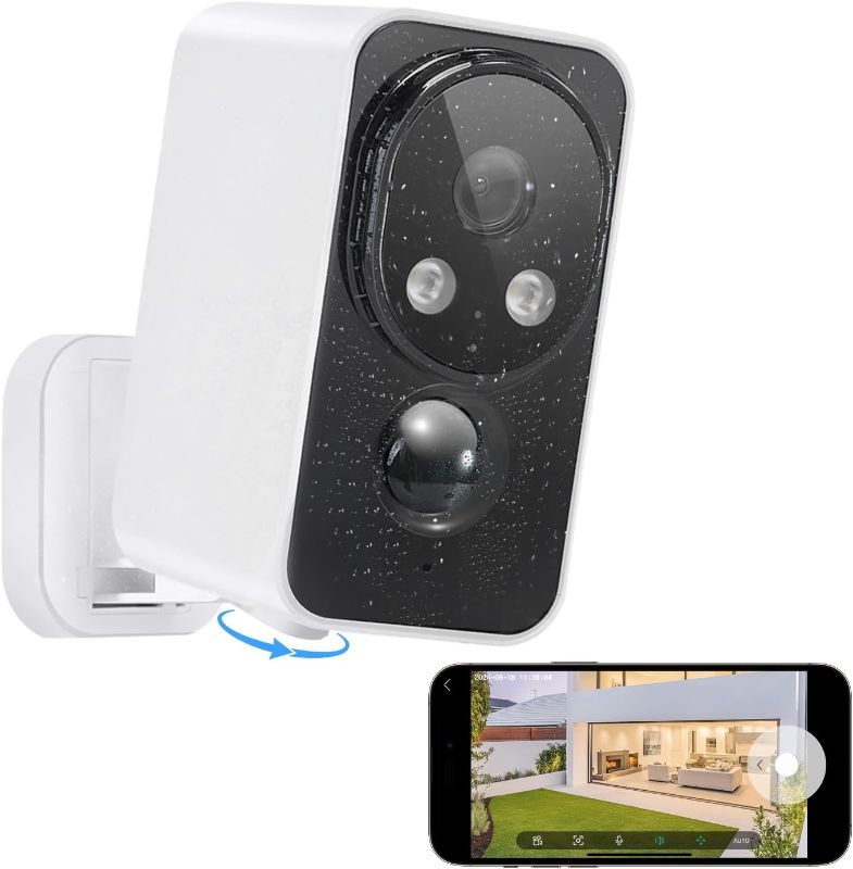 Photo 1 of Security Cameras Wireless Outdoor, Pan Rotating 180° WiFi Cameras with 2K Color Night Vision Battery Powered Spotlight/Siren PIR Motion Detection 2-Way Talk Waterproof Cloud/SD Storage Cameras
