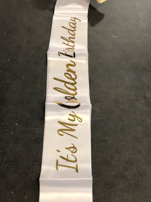 Photo 1 of In My Golden Birthday Era Sash with Gold Giltter, White Happy Golden Birthday Sash for Teens, Women and Men, Gril and Boy, Gold Birth Day Party Decorations Supplies Gifts Ideas
