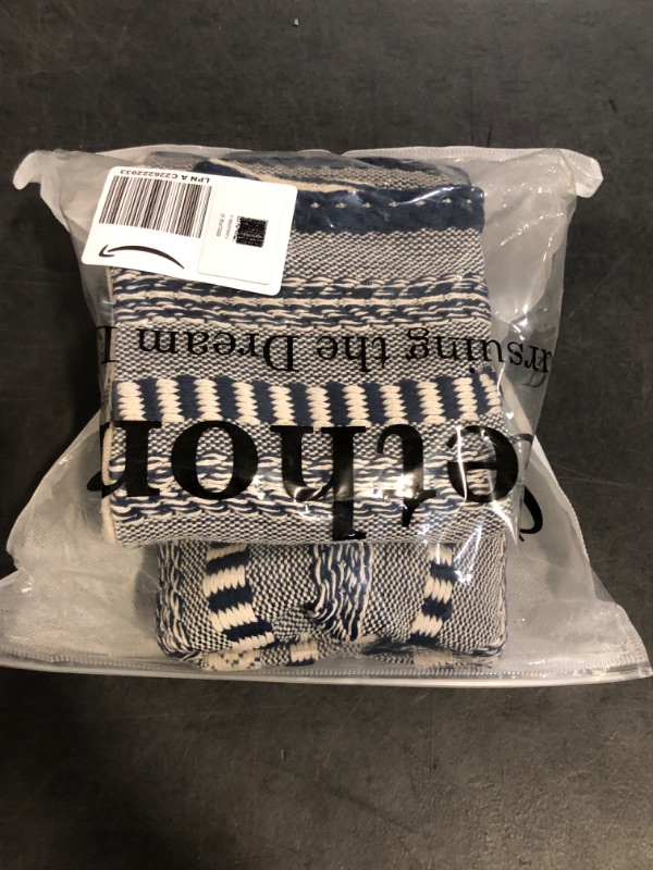 Photo 1 of THE ART BOX Boho Throw Pillow Covers 18x18 Set of 2 Farmhouse Decorative Cushion Case Striped Square Pillows Cover Braided Pillow Cases Accent Neutral Pillowcase for Sofa Couch Bed,Blue-Offwhite
