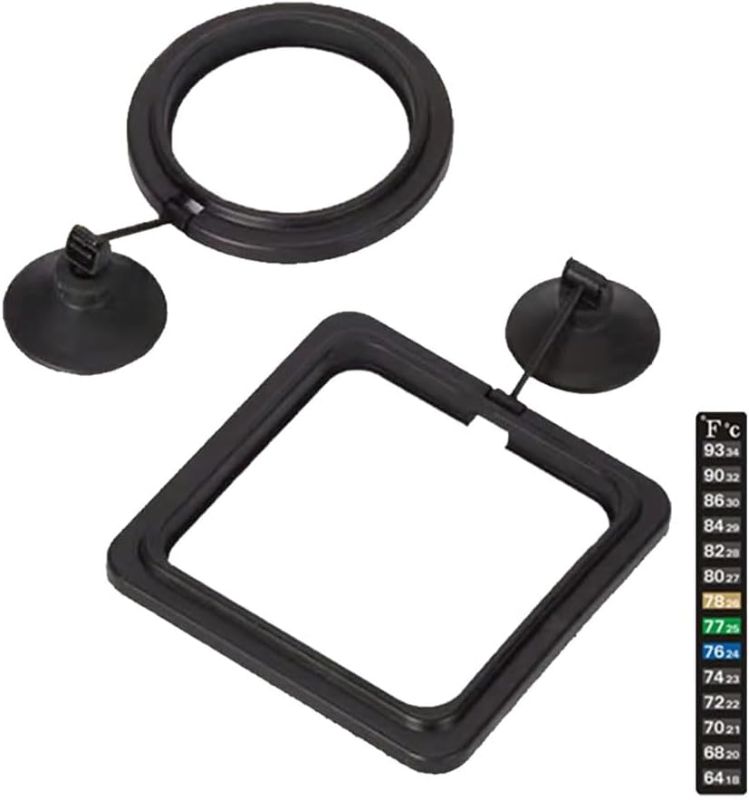 Photo 1 of 2pcs Feeding Fish Ring Set, Fish Food Feeder +Thermometer Strip, Tank Decor, Aquarium Tank Accessories for Floating Foods, for Betta, Guppy, Goldfish Etc
