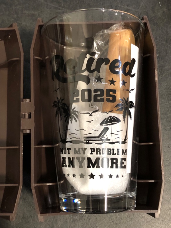 Photo 1 of Retirement Gifts for Men-Retired 2025 Not My Problem Anymore Beer Glass, Funny Happy Retirement Gifts for Him, Colleague, Leader, Boss Teacher Coworker Ideas for Retirement Beer Glass Set
