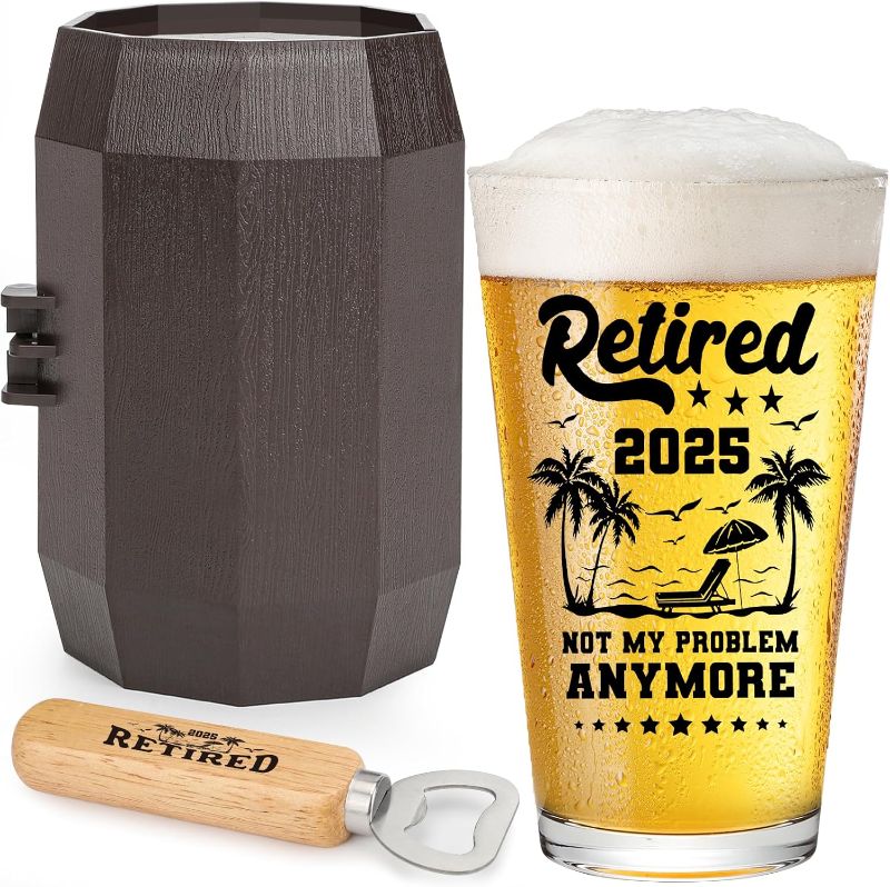 Photo 1 of Retirement Gifts for Men-Retired 2025 Not My Problem Anymore Beer Glass, Funny Happy Retirement Gifts for Him, Colleague, Leader, Boss Teacher Coworker Ideas for Retirement Beer Glass Set
