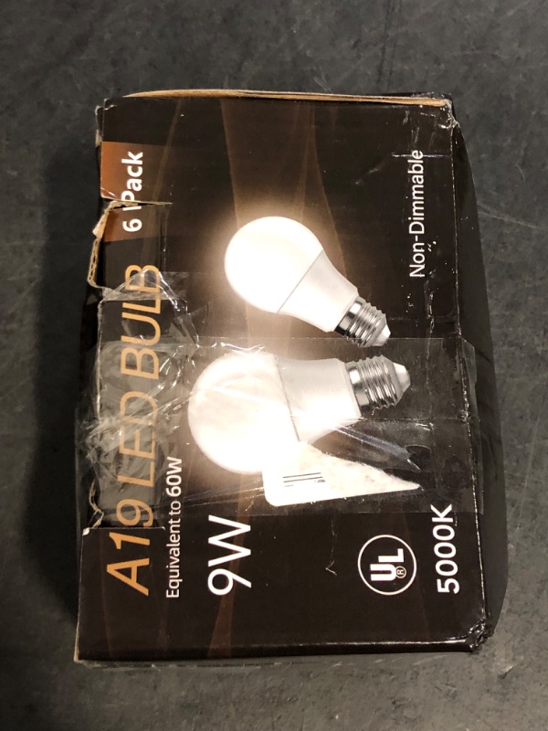 Photo 1 of Dalattin 6 Pack LED Light Bulbs A19 E26 60 Watt Equivalent Daylight White 5000K Standard Lightbulb, 800 LM, Efficient 9W Energy Saving, Non-Dimmable, 80+ CRI, 120V, UL Listed, for Indoor
