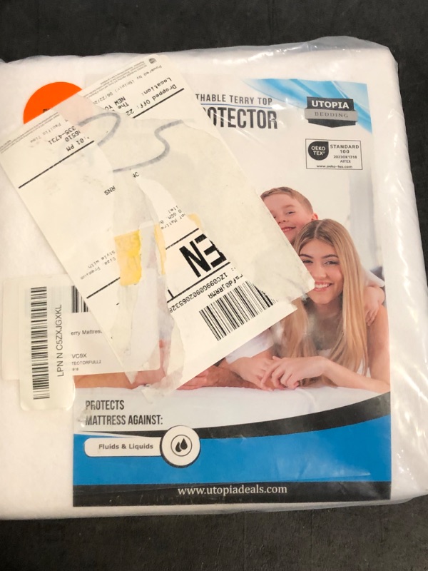 Photo 1 of Utopia Bedding Waterproof Mattress Protector Full Size, Premium Terry Mattress Cover 200 GSM, Breathable, Fitted Style with Stretchable Pockets (White)
