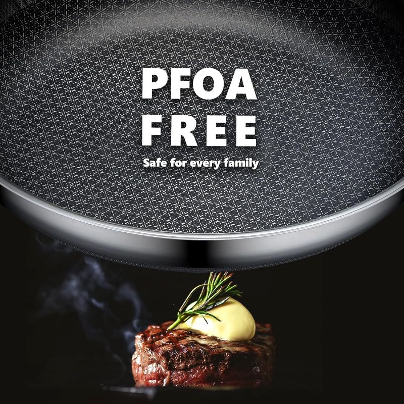 Photo 1 of SNOWCLAD Non Stick Frying Pans Set, Hybrid Pans Set Nonstick (8+10+12inch),Pan for cooking, PFOA Free Kitchen set, Dishwasher and Oven Safe Cookware Sets, Induction Compatible Stainless Steel Skillets