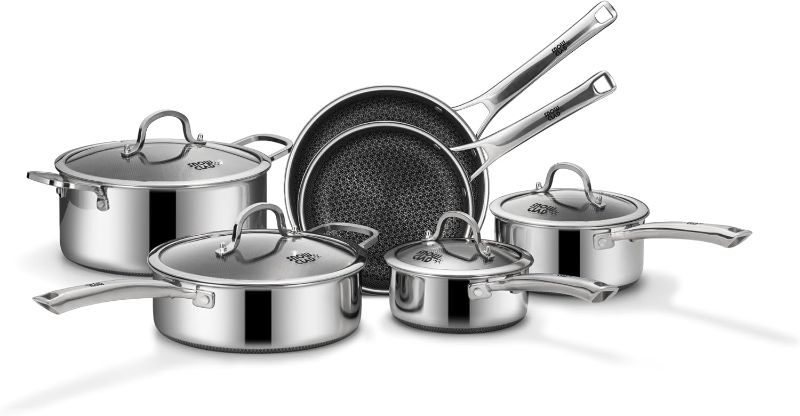 Photo 1 of SNOWCLAD Pots and Pans Set Non Stick, 10 Pcs Hybrid Stainless Steel Cookware Sets, Non Stick Frying Pans, Saucepans, Saute Pan & Stock Pot, PFOA Free Kitchen Skillet,Induction Compatible
