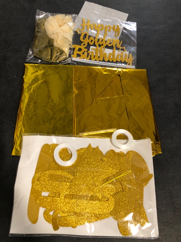 Photo 1 of Missing Sash** Golden Birthday Party Decorations PremiumIt’s My Golden Birthday Sash & Banner, Gold Cake Topper, Fringe Curtains, Balloons for Adult Women Men Party Supplies
