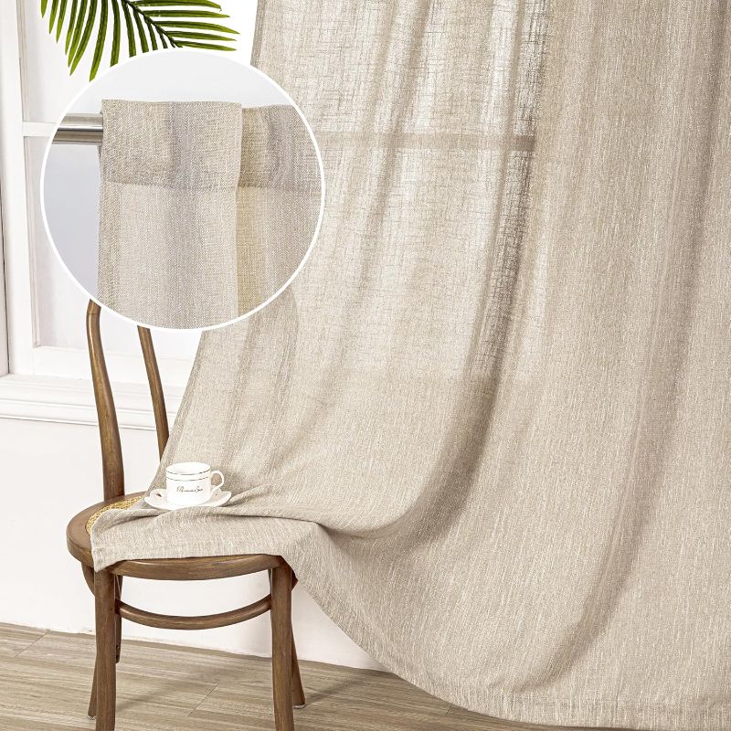 Photo 1 of MYSKY HOME Ceiling Curtains for Living Room, Soft Cotton Curtain Polyester Blend Semi Sheers Light Filtering Window Treatments Decor Back Tab Top Panel, Light Oatmeal, 2 PCs
