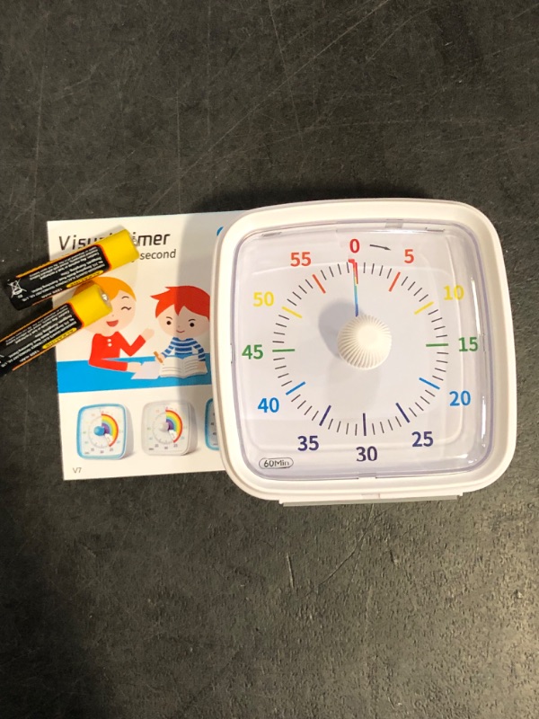 Photo 1 of 60-Minute Visual Timer with Night Light, Countdown Timer for Classroom Home Kitchen Office, Pomodoro Timer with Rainbow Pattern for Kids and Adults (White)

