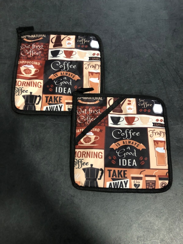Photo 1 of 2PCS Brown Coffee Pot Holder with Loop,Vintage Latte Heat Resistant Oven Pads, Hot Pat for Kitchen Cooking Baking Food
