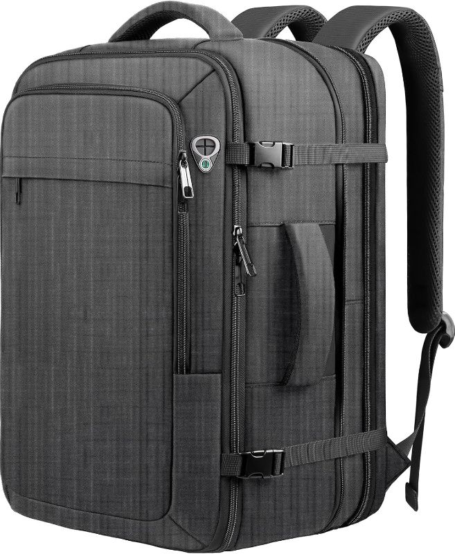 Photo 1 of Carry on Backpack, 50L Expanable Travel backpack,TSA Airplane Approved, Daypack Weekender Bag Fits 17 Inch Laptop, Travel Gifts for Men, Black
