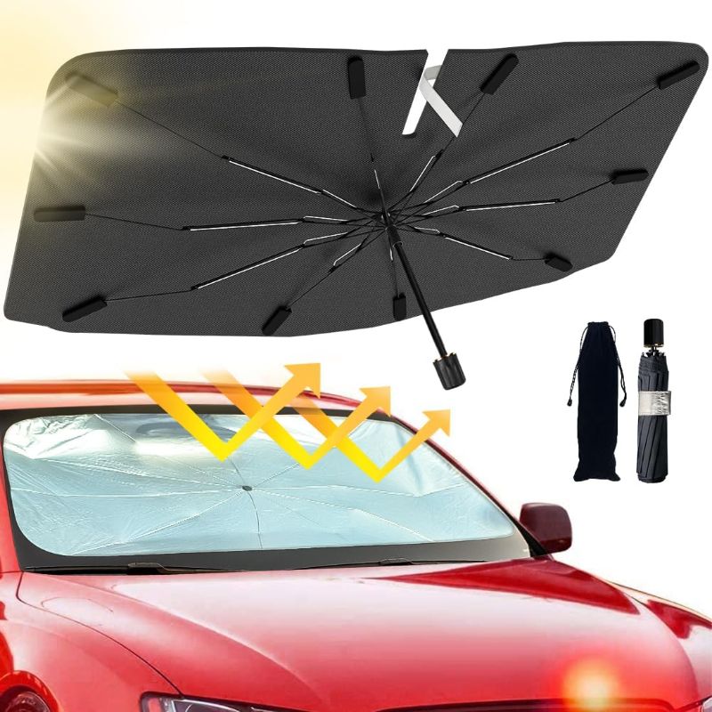 Photo 1 of 2025 Windshield Sun Shade Umbrella, Foldable Car Umbrella Sunshade with UV Block Car Front Window (Heat Insulation Protection) for Auto Windshield Covers Trucks Cars (Large)
