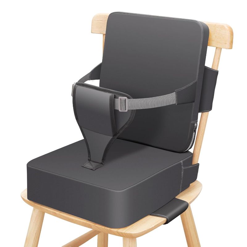 Photo 1 of Toddler Booster Seat for Dining Table, Non-Slip Kitchen Chair Booster Seat with Backrest and Adjustable Straps, Portable PU Waterproof Travel Baby Booster Increasing Cushion

