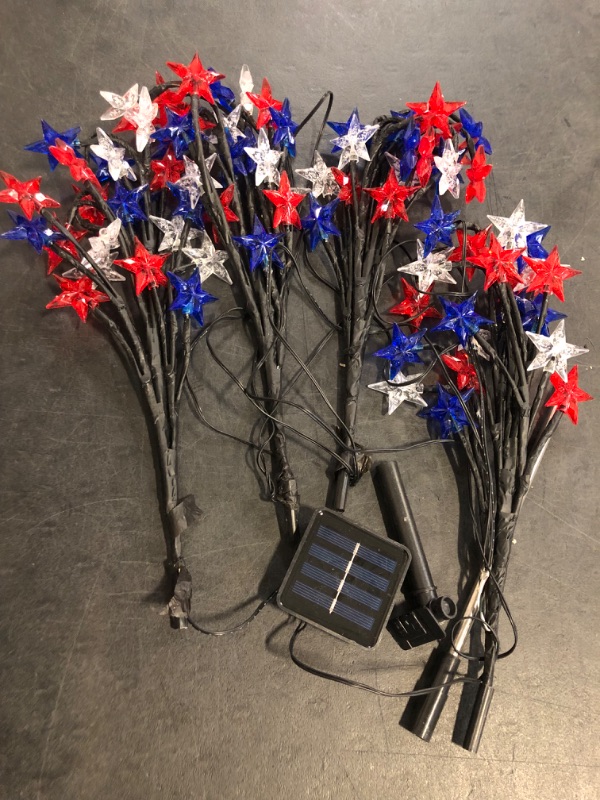 Photo 1 of 4th of July Decorations Solar Garden Lights, Outdoor Red Blue White Star Solar Lights, Waterproof Patriotic Decor with 20 LED 2 Lighting Modes for Independence Day Memorial Day, 4 Pack
