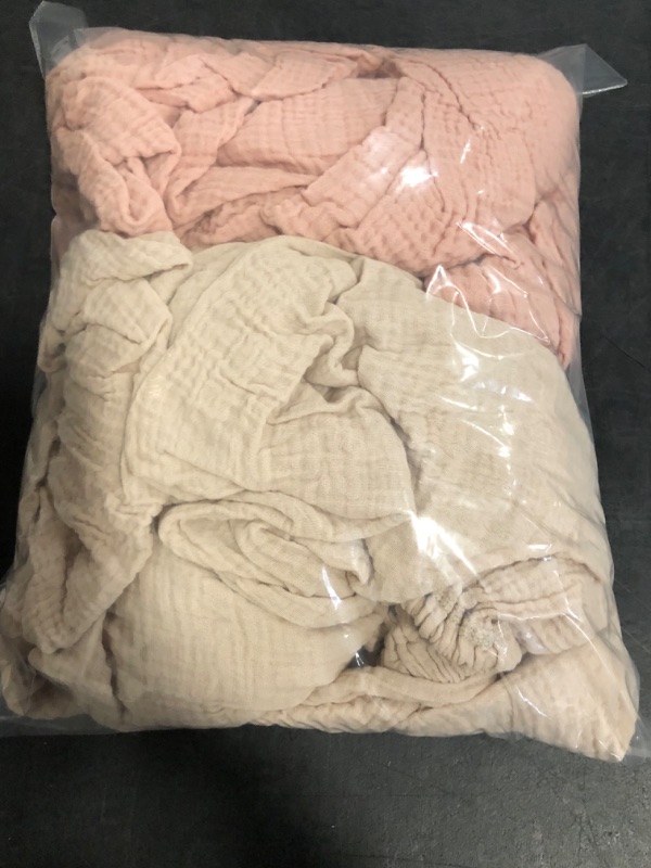 Photo 1 of Konssy Muslin Crib Sheets for Girl Boy, 2 PCS Soft and Breathable Cotton Baby Sheets for Standard Crib Mattress, 52"x 28" (Pink, Cream)
