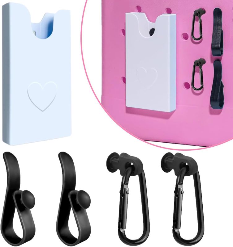 Photo 1 of 4PCS Hooks Set and Phone Holder Compatible with Bogg Bag, Plastic Phone Holder for Bogg Bag Accessories, Insert Carabiner Key Holder Charms, Fit for Small & Large Beach Bag
