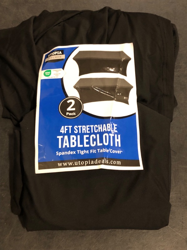 Photo 1 of One used One Not** Utopia Kitchen Spandex Tablecloth 2 Pack [4FT, Black] Tight, Fitted, Washable and Wrinkle Resistant Stretch Table Cloth Rectangle Cover for Trade Show, Weddings & Parties [48Lx30Wx30H Inch]
